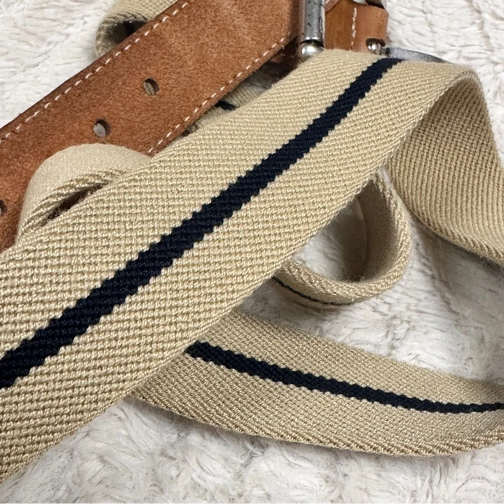 LL Bean men’s belt stretchy tan with black stripe fabric  40 